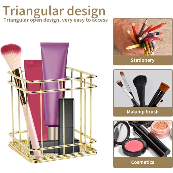 Makeup Børsteholder, Makeup Organizer til Børster og Penne, Perfekt Dekoration til Dit Skønhedsområde, Makeup Børsteholder (Guld)