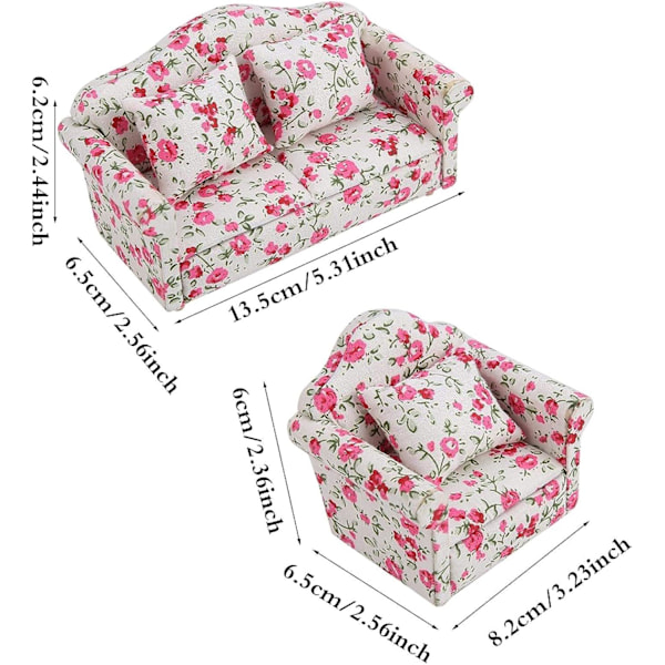 Mini Soffa Dockhus 1/12 Dockhus Möbler Soffa Blommönster