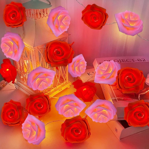 3m 20 LED Valentinsdag Roselys, Valentinsdag Dekoration Røde Pink Rose