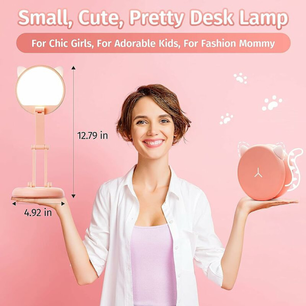 LED-skrivebordslampe Søt skrivebordslampe Rosa skrivebordslampe 8 Lysstyrke Sammenleggbar