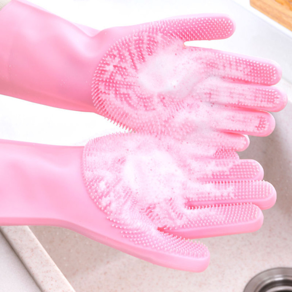 Vask hansker silikon oppvaskhansker frostet rosa