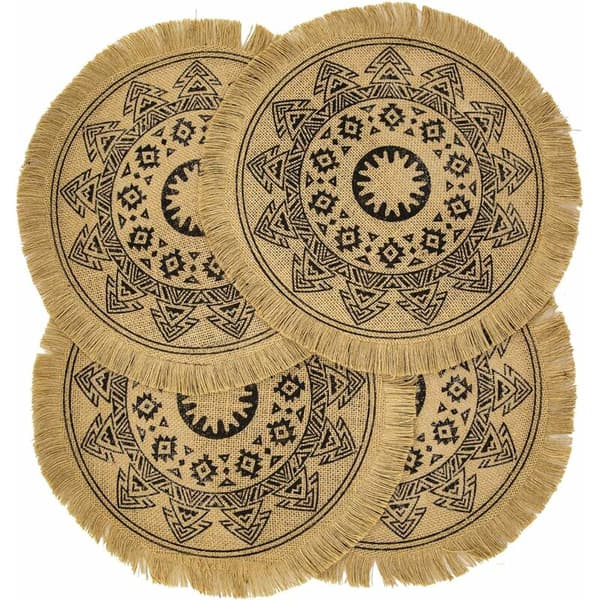 Bruna tofsprydda B CAPASIN-bordstabletter i boho-stil, set om 4