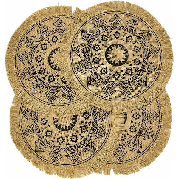 Ruokapöytä Ruskea Tassel B CAPASIN 4 Boho Pyöreä Paikkamattosetti