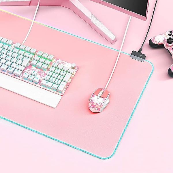 Pink RGB Gaming Mouse Pad 31.5x12 Tommer PC XL Stor Udvidet Glowi