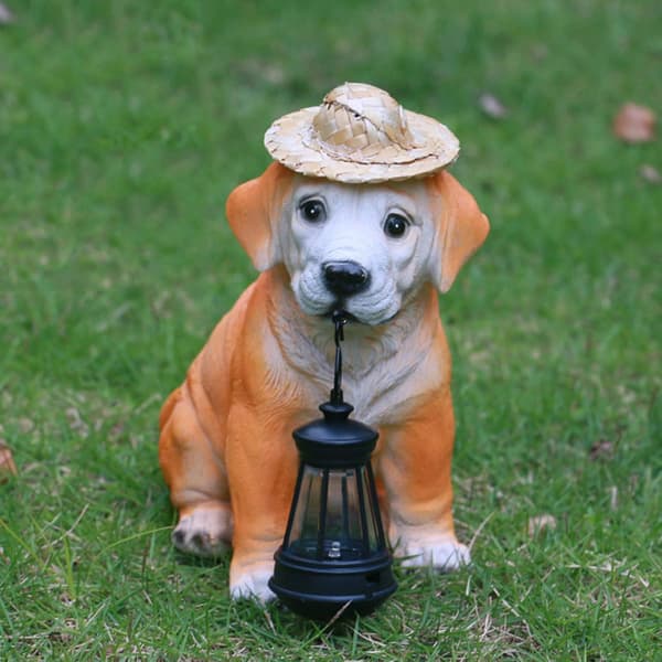 Solcelledyrlys, Havehundestatue med Retro Solcellelys Deko