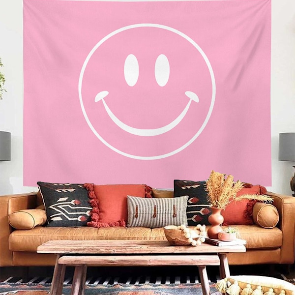 Pinkki hymiönaama seinävaate söpö esteettinen preppy seinävaate vaaleanpunainen hana