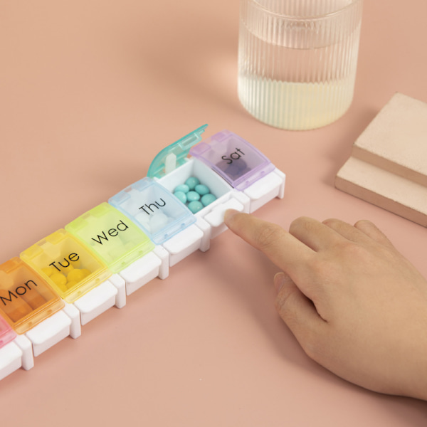 7 dagar piller låda daglig medicin hållare fall piller arrangör tryck knapp B