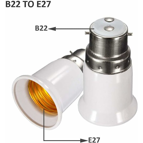 B22 til E27 Adapter Socket for LED-pære, AC 230V, Konverteringsadaptere for å endre fra B22 til E27, Bajonett-skruesockel, Sett med 6