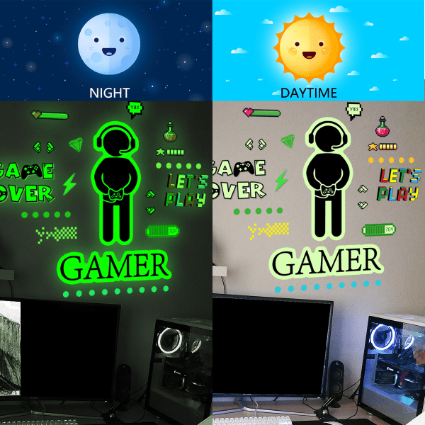 Luminous Game Controller Stickers Väggdekaler Vardagsrum Sovrum