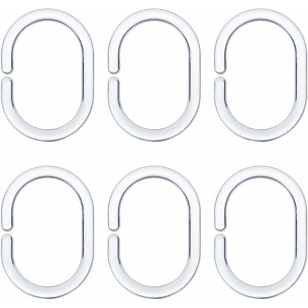 12 st transparenta gardinringar, duschringar i plast, C-formade