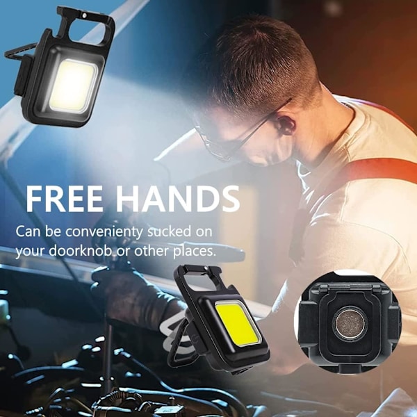 Nøkkelring LED lommelykt, USB oppladbar liten COB multifunksjon