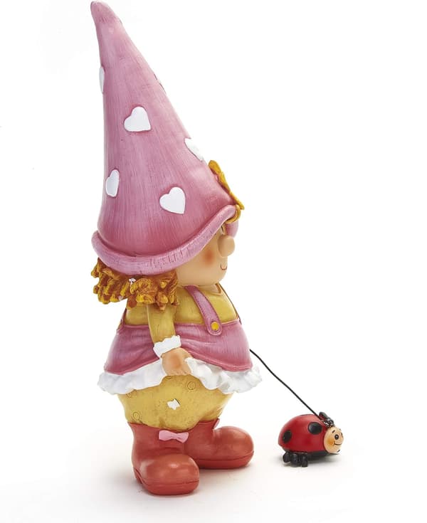 Puutarhatonttu-nurmikon veistos leppäkertulla hihnassa 8cm*5cm*2