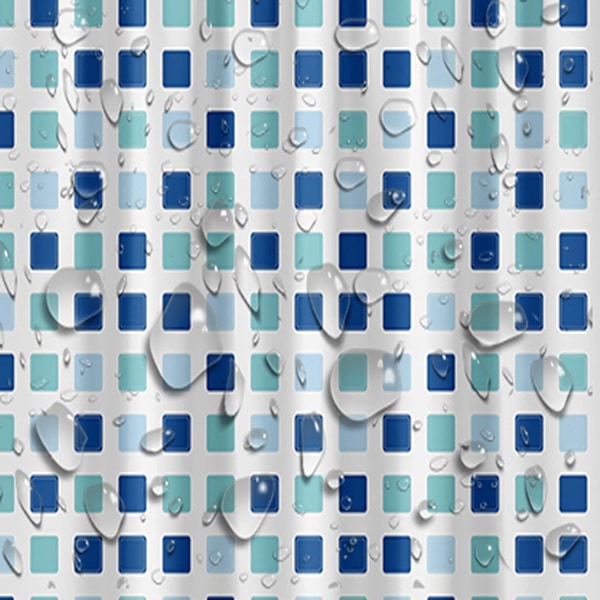 Mildew Proof Bruseforhæng Antibakteriel Vandtæt Uigennemsigtig Bruseforhæng (Grønne Blå Firkanter) 180x200 Bruseforhæng