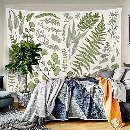 Botanisk polyester stoffvev blomst grønn hvit vår vegg