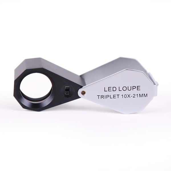 1 stk Juvelerlupe med LED, 10X Mini sammenleggbart forstørrelsesglass