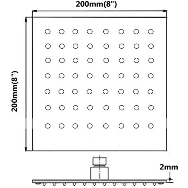 Rustfritt stål dusjhode, rustfritt stål, firkantet, 8 tommer firkantet