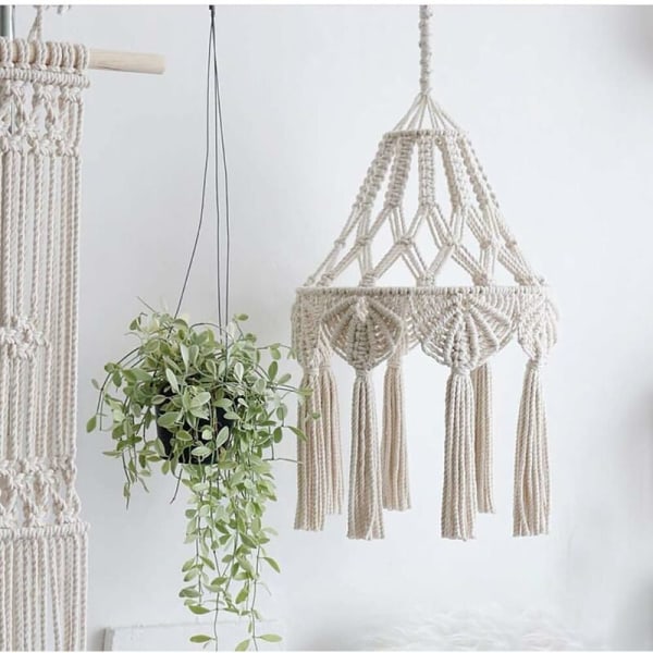 Bomullsrep Macrame Lampskärm Hängande Taklampa Tassel Tyg