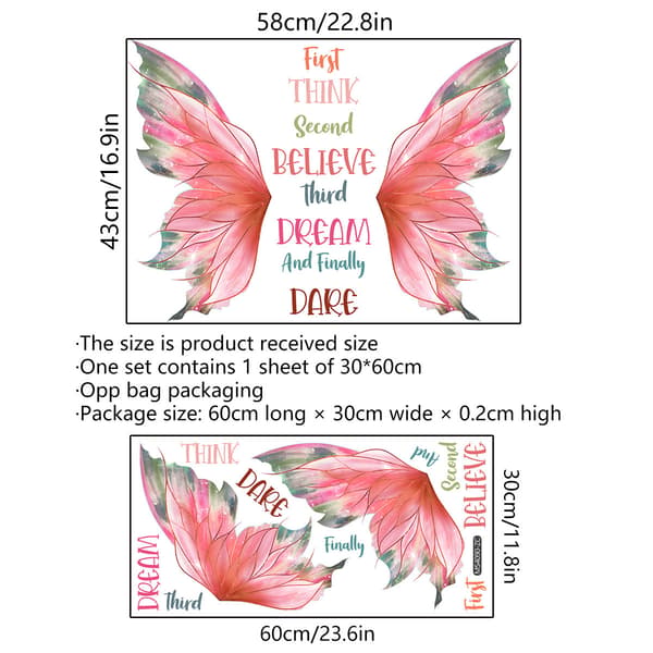 Pink Wings Wall Decal Wall Sticker til Soveværelse Stue