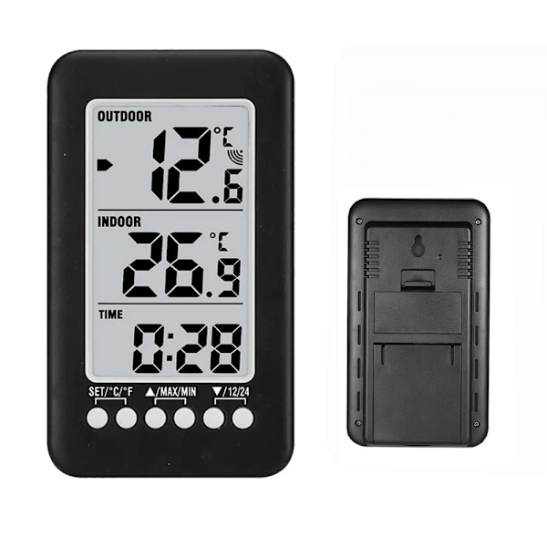Trådløst Indendørs Udendørs Termometer Ur LCD Termometer ℃ / ℉ Digitalt Indendørs / Udendørs Termometer Ur Temperaturmåling med Sender