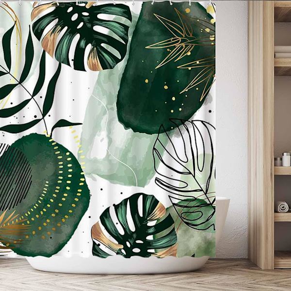Funnytree Grön Chic Abstrakt Duschdraperi Set med Krokar Boho