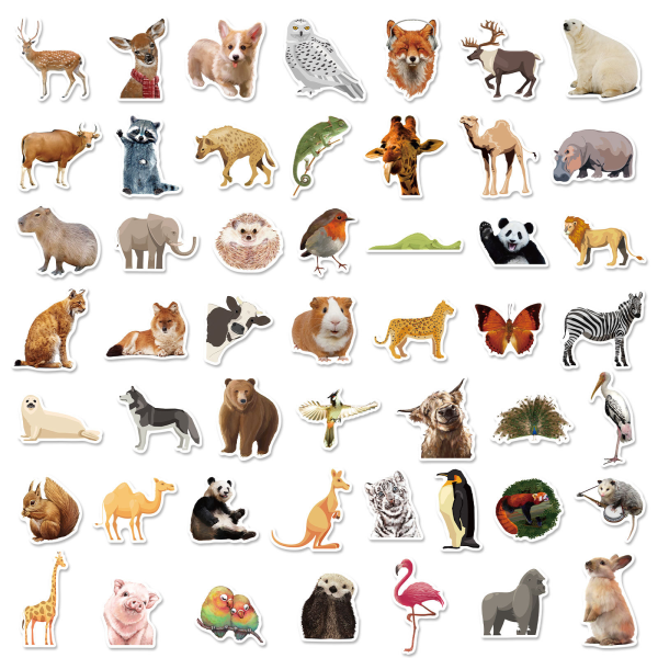 Cute Animal Stickers,50 PCS Colorful Animal Waterproof Stickers,Vinyl Cute Aesth