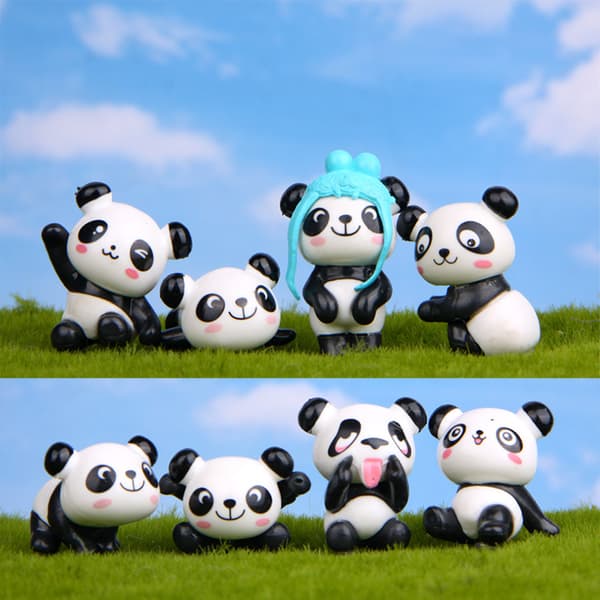 8-pack Mini Panda Cartoon Staty Mini Tårtform Tillbehör Landskap