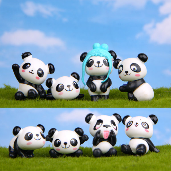 8-pack Mini Panda Tecknad Staty Mini Cake Shape Tillbehör Land