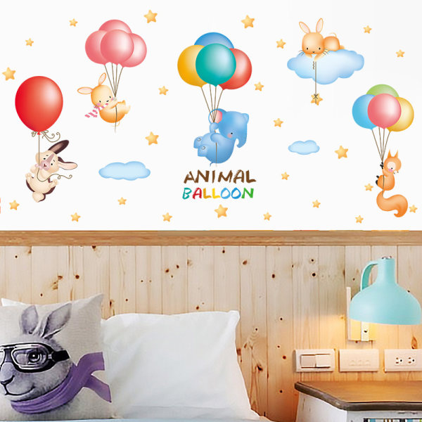 Et sæt ballon-vægklistermærker med dyr-vægklistermærker til børn