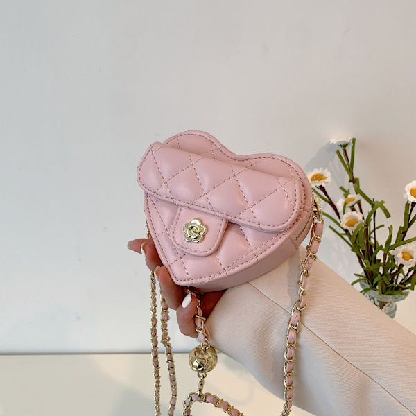 Søte vesker for små jenter, vesker for småbarn, søte prinsessehåndvesker, skuldermessengerbag for barn, minipung i hjerteform (rosa)