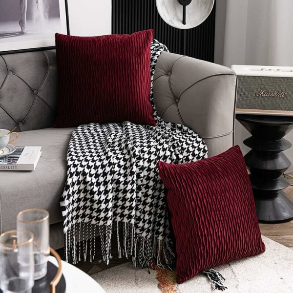 (Red)Cushion Covers: 2 Pack 45cmx45cm Striped Velvet Squard