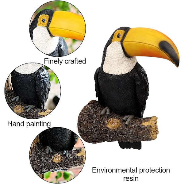 Toucan-puutarhapuun koriste hartsista, kevään ulkokoristeet, simulaatioveistos puun riipus, syksyn puutarhataiteen maisemakoriste terassille, pihalle, nurmikolle ja seinälle