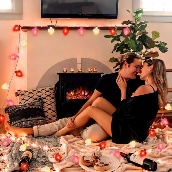 6m 40 LED Valentinsdag dekorasjonslys, 8 lysmodushjerte