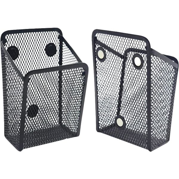 2 kpl Magneettiset Säilytyskorit, Verkkokalusto Toimisto Tarvikkeille, Magneettinen Kynäteline, Musta Metalliverkko Magneettinen Säilytyslaatikko, Lokeroiden Tarvikkeet