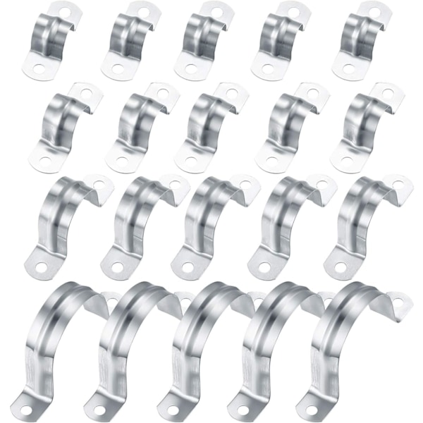 20 stk. rørklemmer i rustfrit stål 304, 16mm/20mm/32mm/50mm U-T