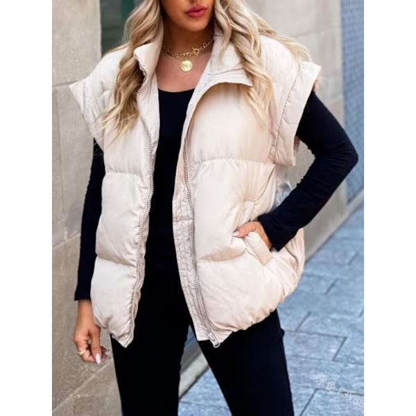 (M) Naisten Talvi Puffer Liivi Hihaton Vuorattu Gilet Takki Taskuilla