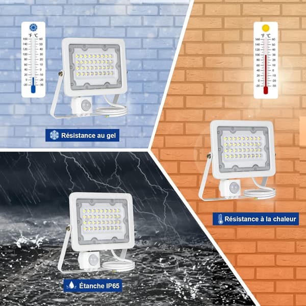 30W LED Flomlys Bevegelsessensor, Utendørs LED Spotlight 3000LM