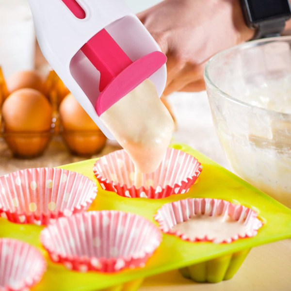 Kakedeigfordelingsøse, en-trykks glideknapp melpasta dispenser deigøse for DIY-baking (1 stk)