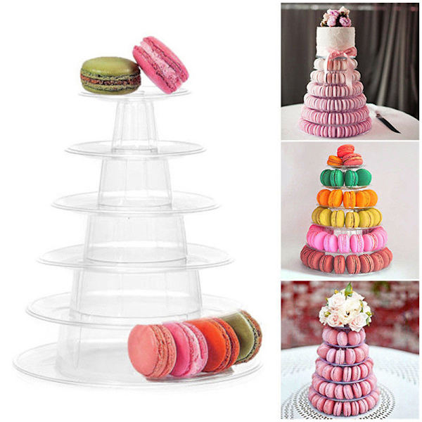 Macaron-kakun esittelyalusta 6-kerroksinen pyöreä muovinen kakkuteline