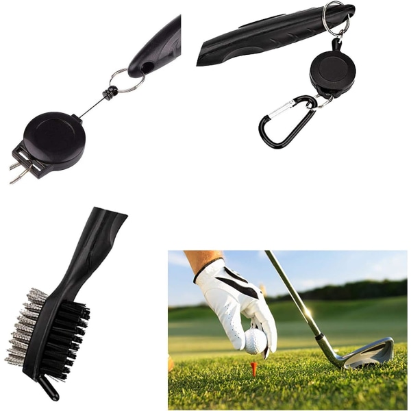 Golfbørste Klub Groove Cleaner med 2 Ft Retractable Zip-line og Aluminium Karabinhage Rengøringsværktøj Let og Stilfuld