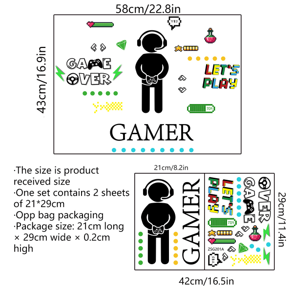 Luminous Game Controller Stickers Väggdekaler Vardagsrum Sovrum