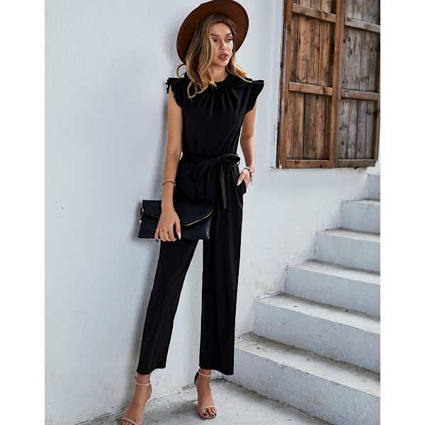 Womens Casual Short Sleeve Jumpsuits Elastic Waist Jumpsuit with