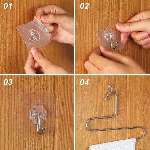 10pcs Self Adhesive Strong Sticky Hooks Heavy Duty Wall Seamless Transparent Hoo