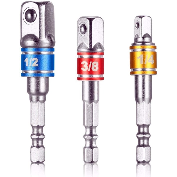 Hylshållare Adaptrar på Borr/Slagskruvdragare. Set med 3 fyrkantsfäste chuckadaptrar 1/4\", 1/2\", 3/8\"