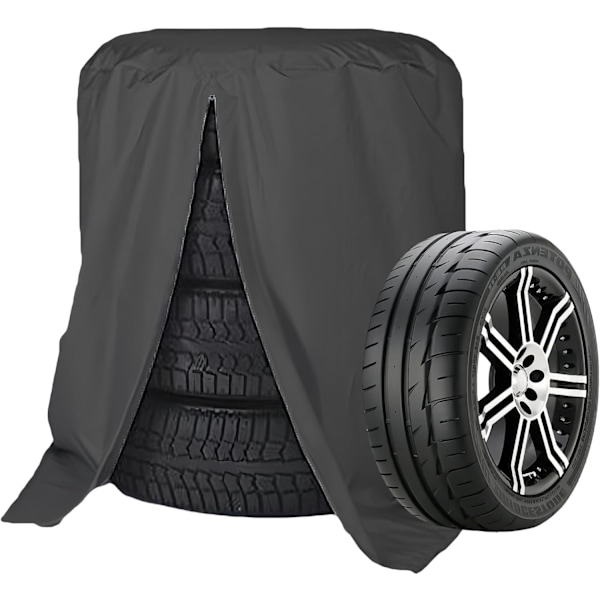 Dækpose Universal Dæk Opbevaringspose Vandtæt Sæsonbestemt Dækovertræk Holder 4 Dæk Støvtæt Dækpose, Ø72cm x H112cm (Sort)