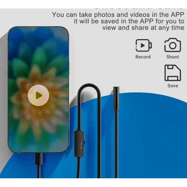 Endoskop för iPhone, Inspektionskamera med 8mm Objektiv, 3 Meter Halvstyv Kabel Boroskop IP68 Vattentät