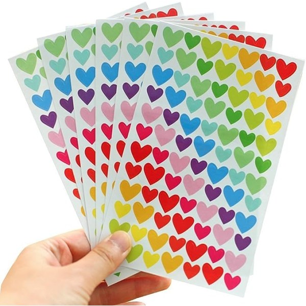 6 ark färgglada prickiga hjärtan och stjärnformade självhäftande klistermärken, för klippbok