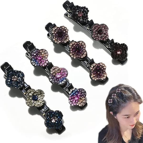 4 stk. Trekløver Side Hårclips, Seksjonering Hårclips, Sateng Stoff Hårbånd, Hårclips For Styling Seksjonering, Damer Glitrende Rhinestone Flo
