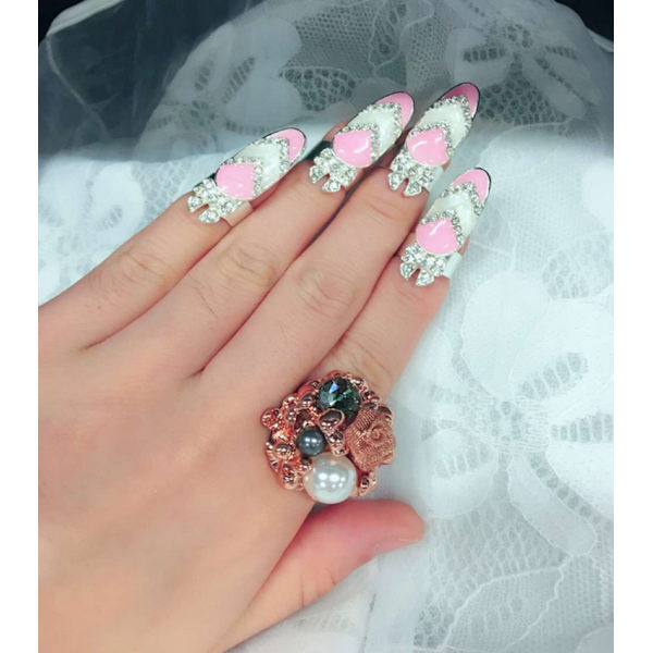 Dame Mode Bowknot Negl Ring Charm Krone Blomst Krystal Finger Negl Ringe