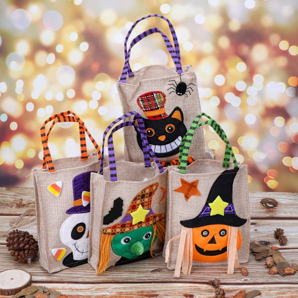 4-pack Halloween godispåsar, Halloween fest lin godispåsar för barn Halloween festtillbehör