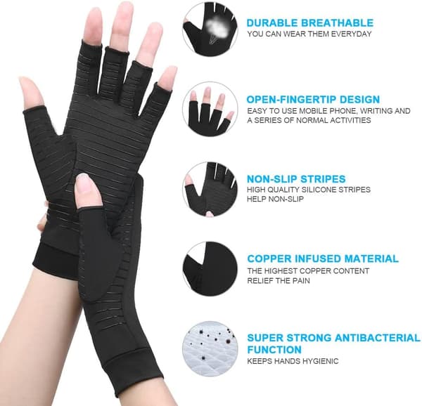 Kobber Arthritis Kompressionshandsker, 1 Par Varmer Fingerled